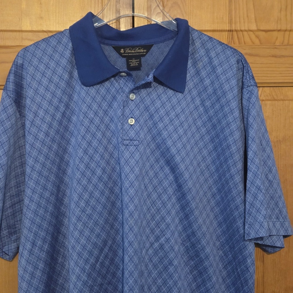 Brook Brothers Double Mercerized Golf Polo Shirt‎ Men's XL Blue Performance